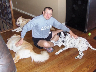 Jim and dogs after morning run