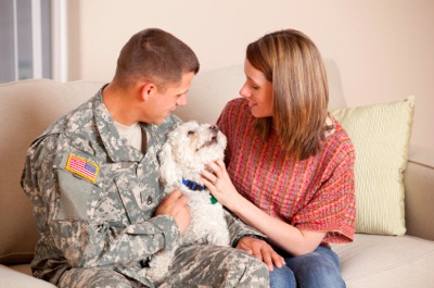 Military couple and dog