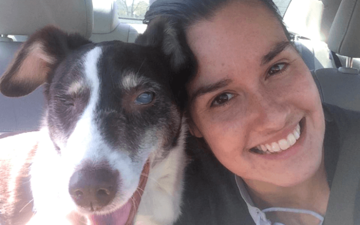 Love is blind for Navy corpsman who adopts starving, visually impaired senior dog