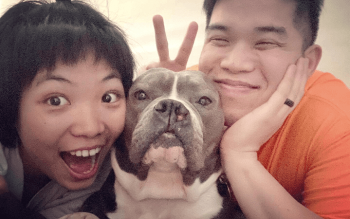 Newlywed sailor and his wife become first-time pet parents to old homeless Pit Bull