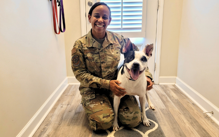 Abandoned dog helps military couple make their new home away from home